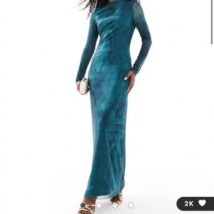 Elegant Teal Long Sleeve Dress